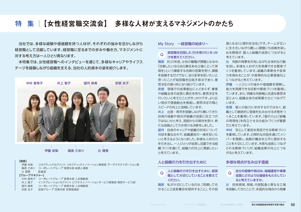 「統合報告書2026」女性経営職7名が、インタビューを通じて当社の人的資本の姿を紹介します。